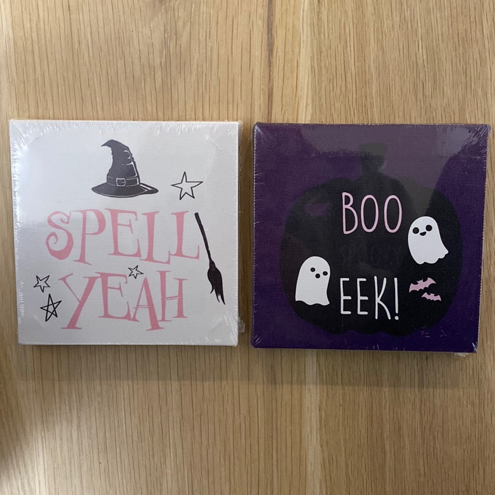Halloween canvas signs decor 5”x5” decoration (2) NIP